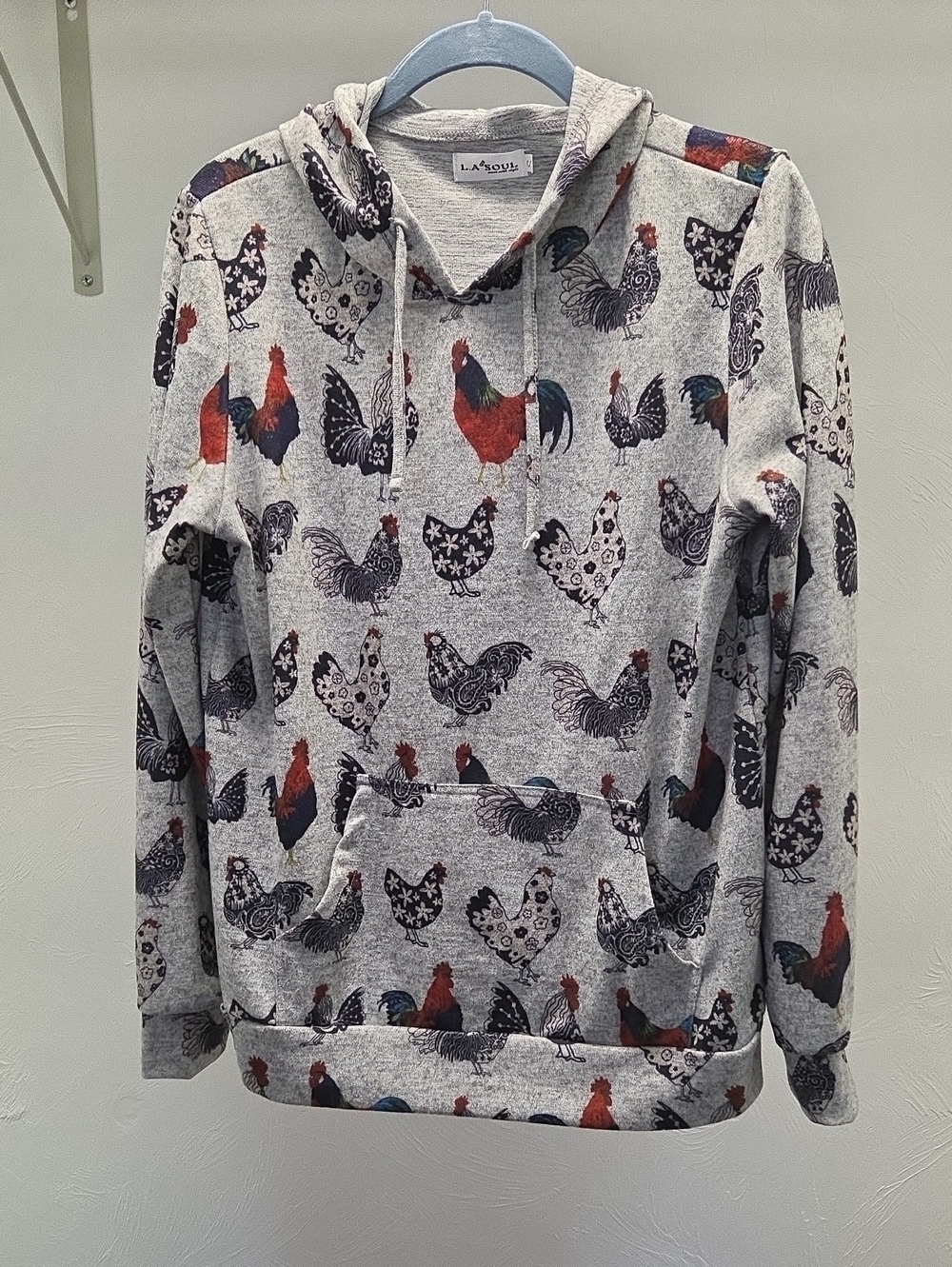 Womans Hooded Hen Pullover Light Weight Sweatshirt Size Small.
